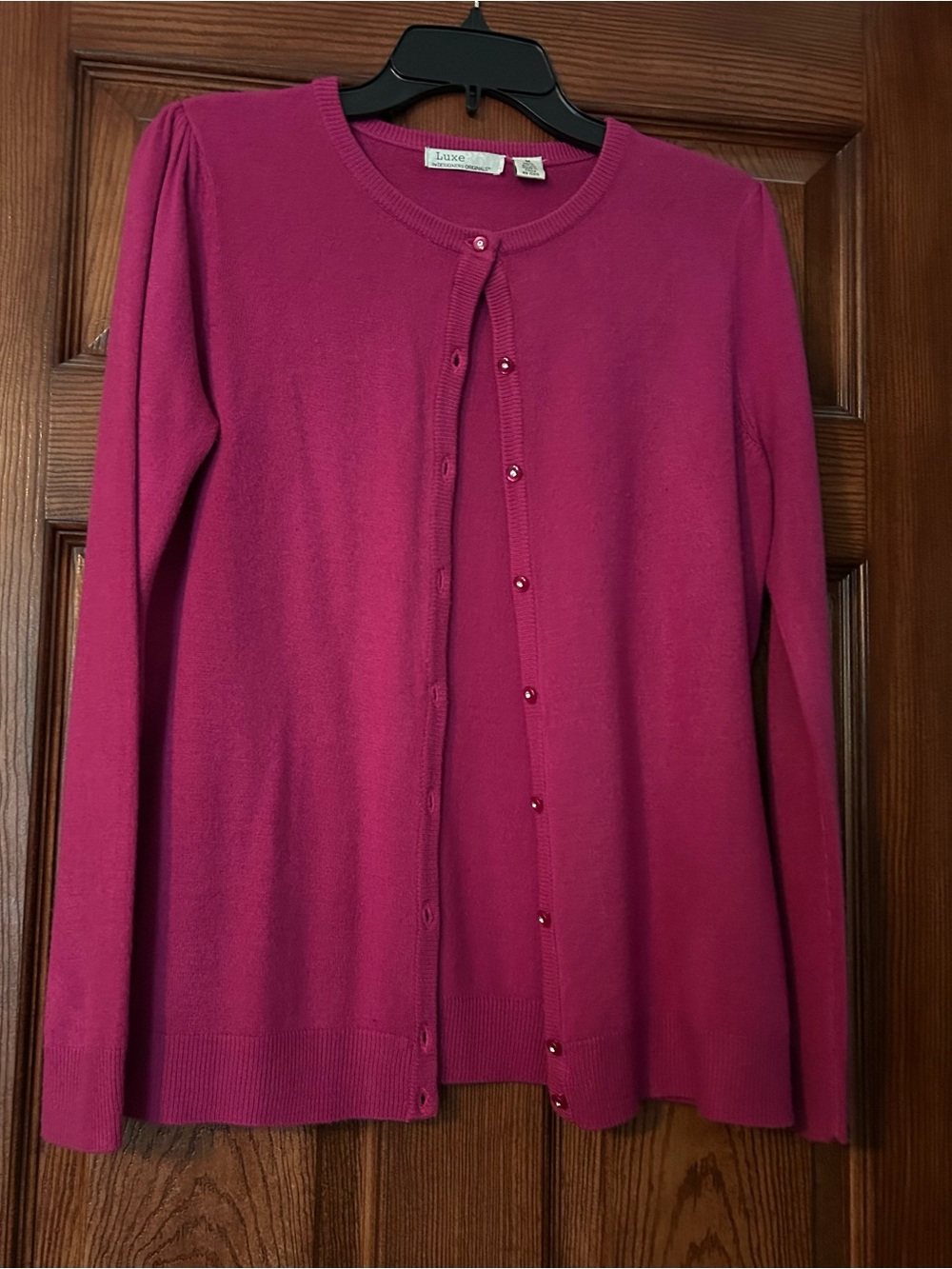 Luxe Designers Originals Magenta Button-Front Crewneck Cardigan